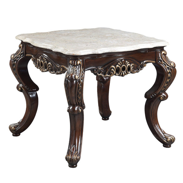 ACME Benbek Marble & Antique Oak End Table Model LV00813