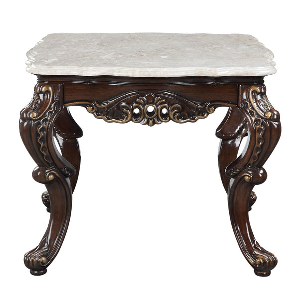 ACME Benbek Marble & Antique Oak End Table Model LV00813
