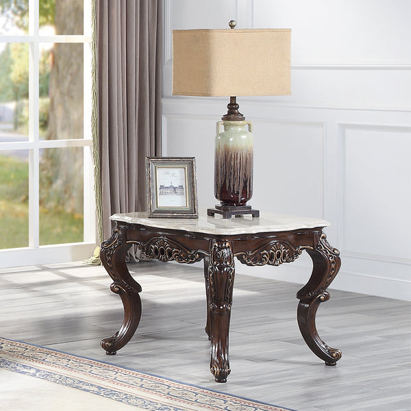 ACME Benbek Marble & Antique Oak End Table Model LV00813