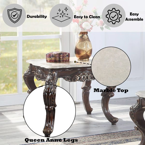 ACME Benbek Marble & Antique Oak End Table Model LV00813