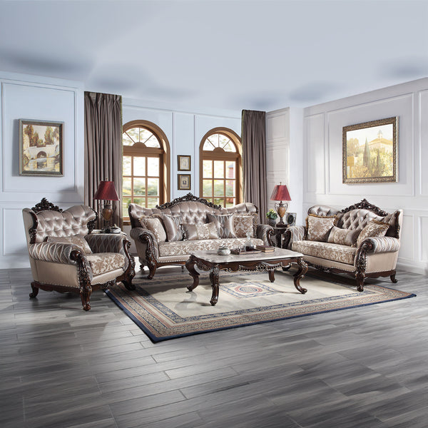 ACME Benbek Marble & Antique Oak End Table Model LV00813