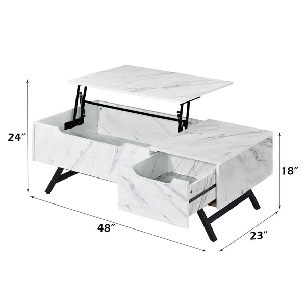 ACME Throm White Marble Grain Coffee Table with Lift Top Model LV00830
