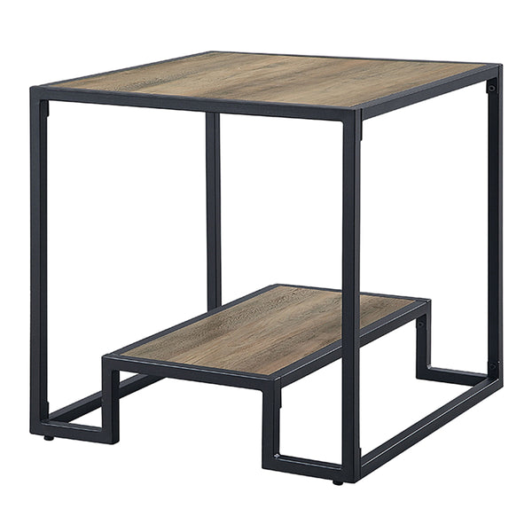 ACME Idella Rustic Oak & Black End Table Model LV00886