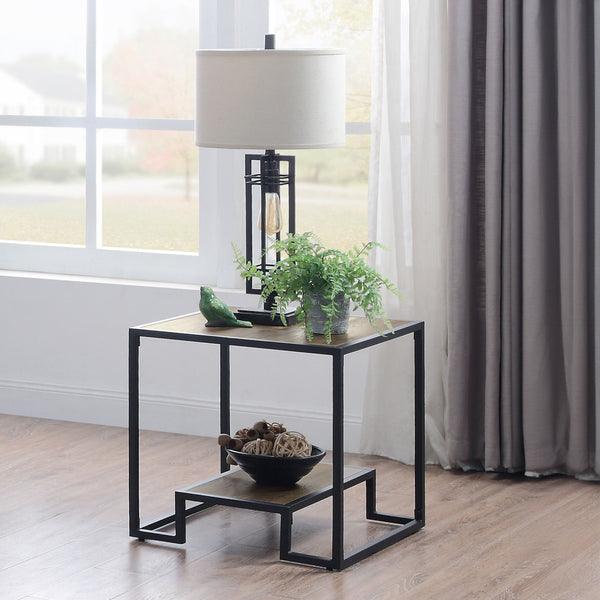 ACME Idella Rustic Oak & Black End Table Model LV00886