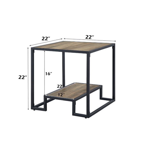 ACME Idella Rustic Oak & Black End Table Model LV00886