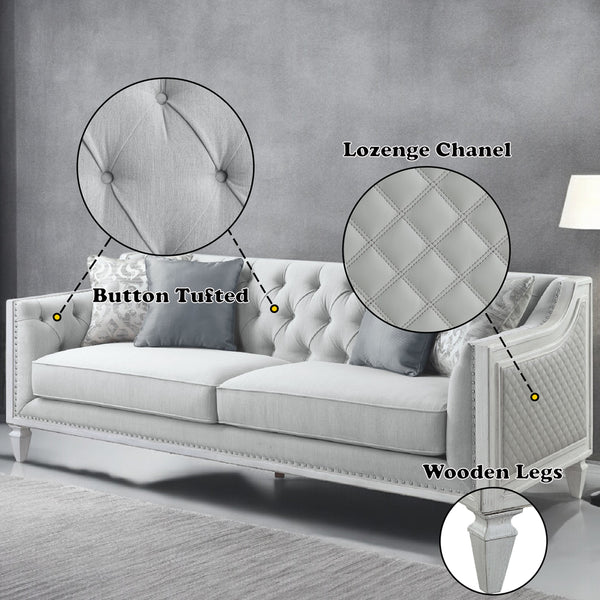 ACME Katia Light Gray Linen & Weathered White Sofa with 4 Pillows Model LV01049