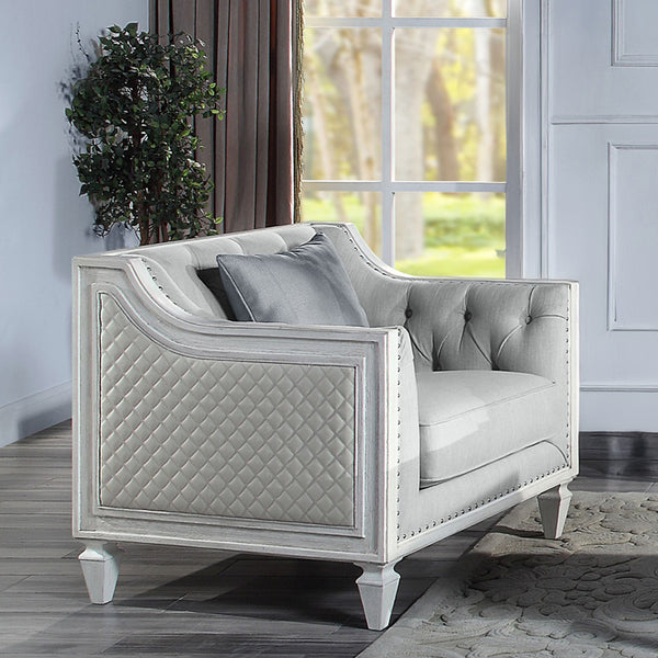 ACME Katia Light Gray Linen & Weathered White Chair with Pillow Model LV01051