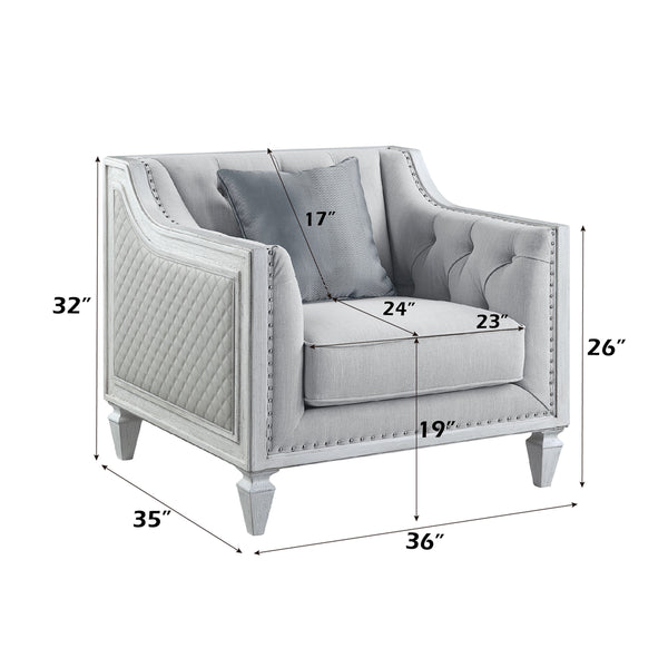 ACME Katia Light Gray Linen & Weathered White Chair with Pillow Model LV01051
