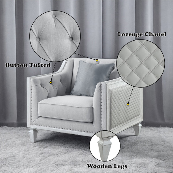 ACME Katia Light Gray Linen & Weathered White Chair with Pillow Model LV01051