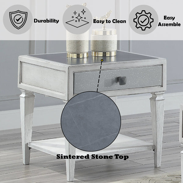 ACME Katia Rustic Gray & Weathered White End Table Model LV01053