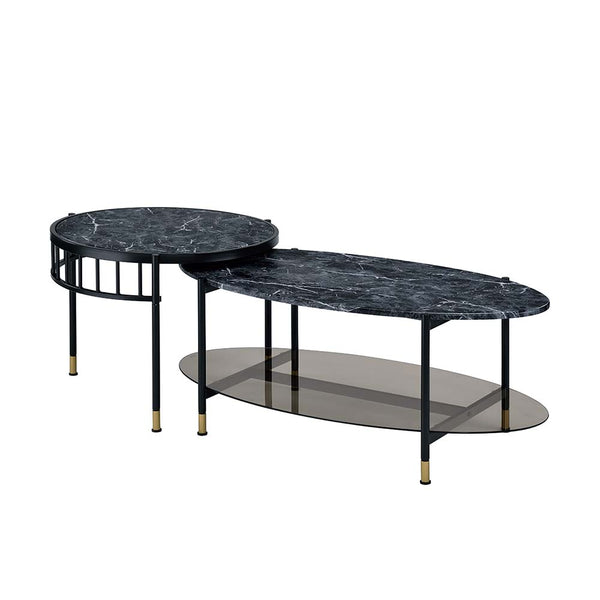 ACME Silas Engineered Stone Top & Black Nesting Coffee Table Set Model LV01088