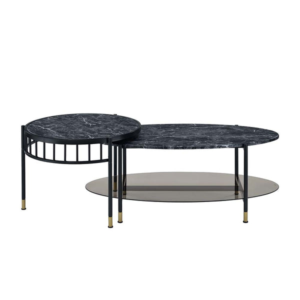 ACME Silas Engineered Stone Top & Black Nesting Coffee Table Set Model LV01088