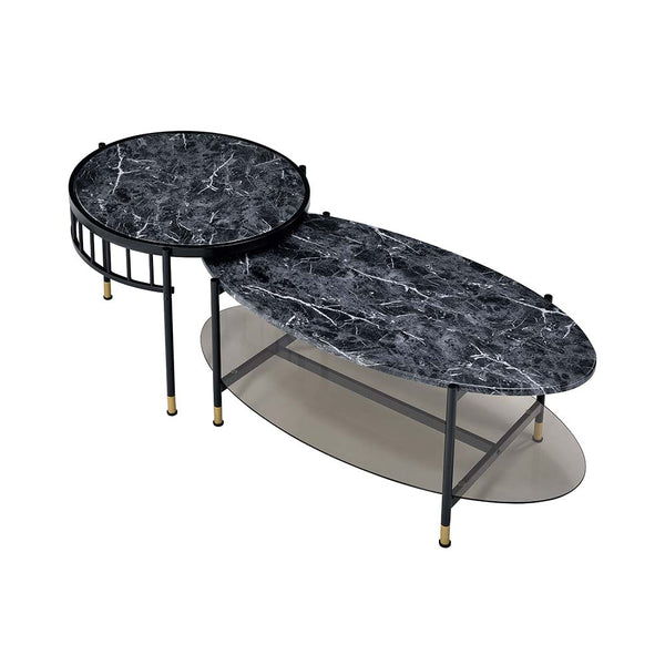 ACME Silas Engineered Stone Top & Black Nesting Coffee Table Set Model LV01088