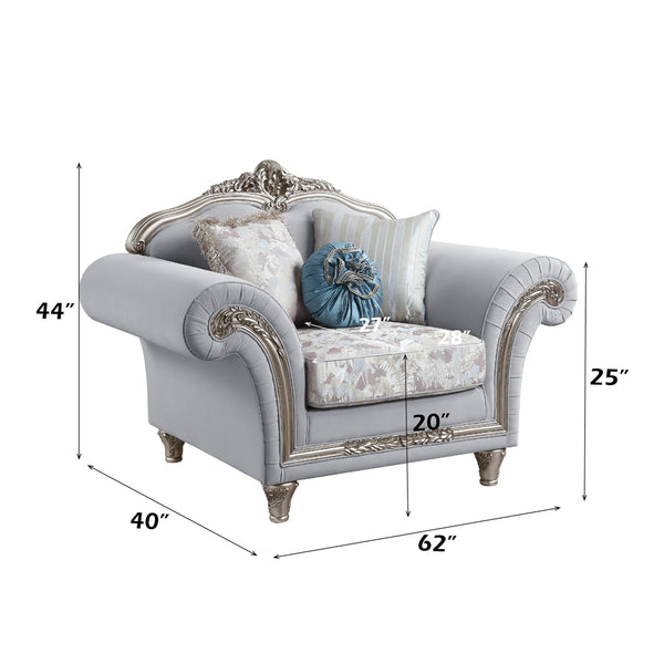 ACME Pelumi Light Gray Linen & Platinum Chair with 3 Pillows Model LV01114