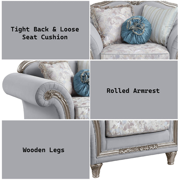 ACME Pelumi Light Gray Linen & Platinum Chair with 3 Pillows Model LV01114