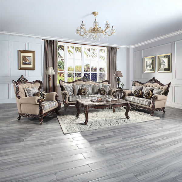 ACME Ragnar Light Brown Linen & Cherry Chair with 2 Pillows Model LV01124