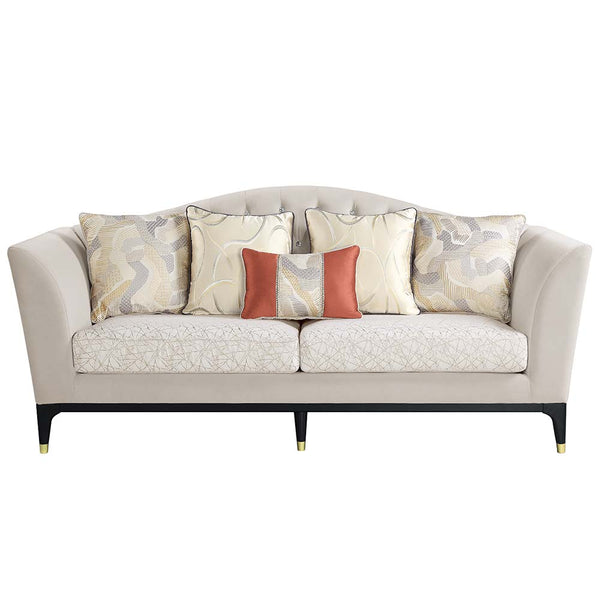 ACME Tayden Beige Velvet Sofa with 5 Pillows Model LV01155