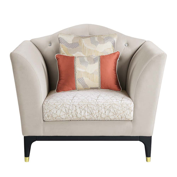 ACME Tayden Beige Velvet Chair with 2 Pillows Model LV01157