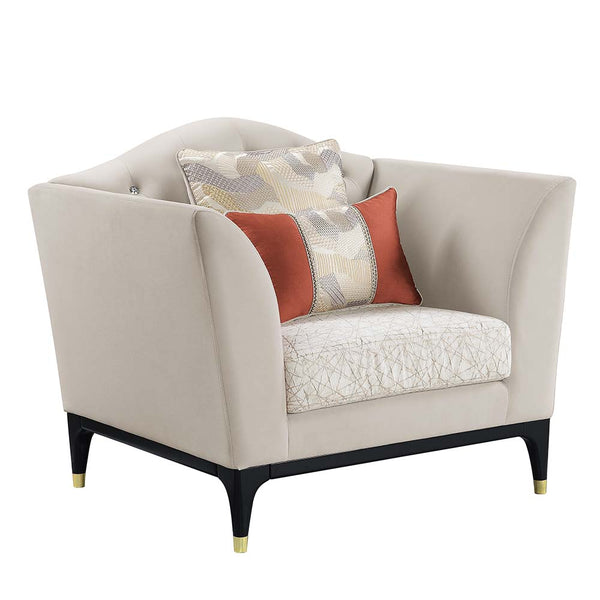 ACME Tayden Beige Velvet Chair with 2 Pillows Model LV01157