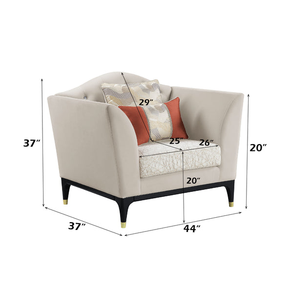 ACME Tayden Beige Velvet Chair with 2 Pillows Model LV01157