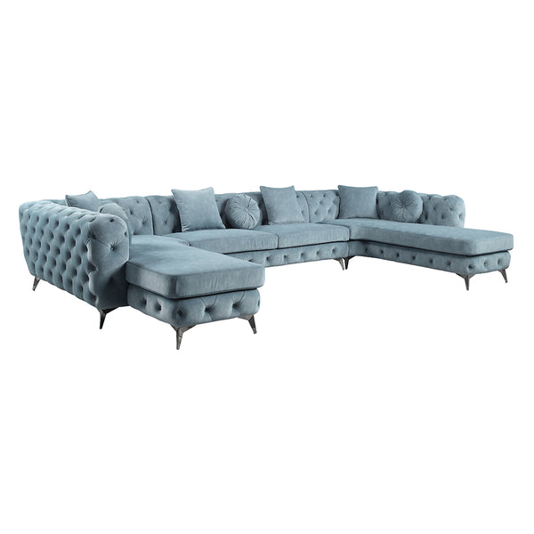 ACME Atronia Dusty Blue Fabric Sectional Sofa with 7 Pillows Model LV01161