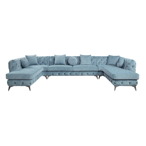 ACME Atronia Dusty Blue Fabric Sectional Sofa with 7 Pillows Model LV01161