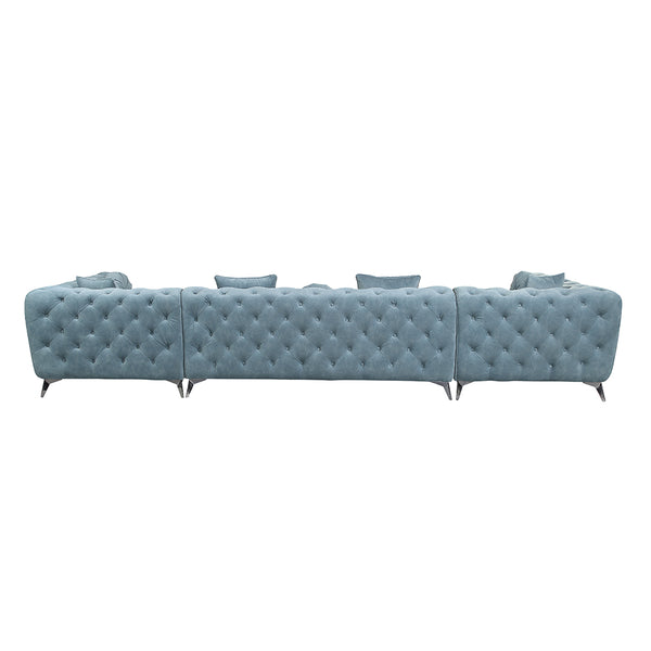 ACME Atronia Dusty Blue Fabric Sectional Sofa with 7 Pillows Model LV01161