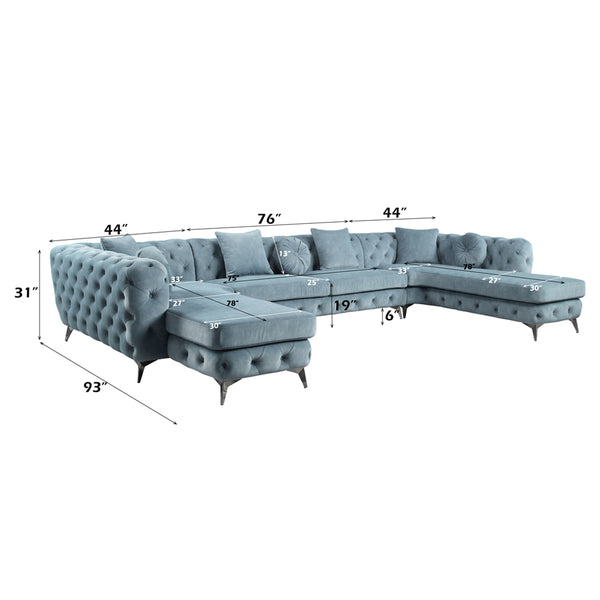 ACME Atronia Dusty Blue Fabric Sectional Sofa with 7 Pillows Model LV01161