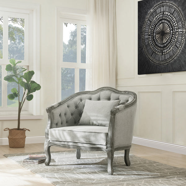 ACME Samael Gray Linen & Gray Oak Chair with Pillow Model LV01163
