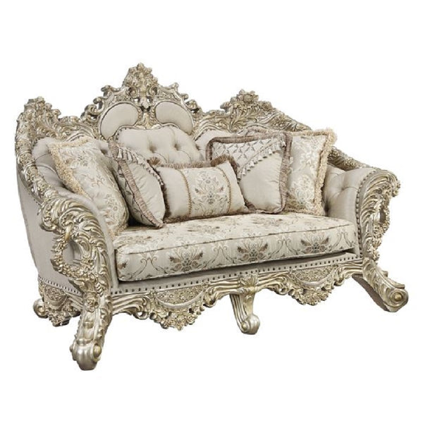 ACME Danae Fabric Champagne & Gold Loveseat with 5 Pillows Model LV01194