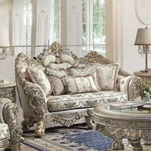 ACME Danae Fabric Champagne & Gold Loveseat with 5 Pillows Model LV01194