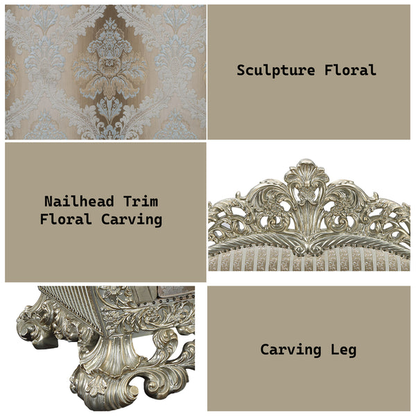 ACME Sorina Velvet Fabric & Antique Gold Sofa with 7 Pillows Model LV01205