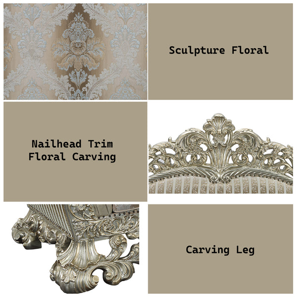 ACME Sorina Velvet Fabric & Antique Gold Chair with 2 Pillows Model LV01207