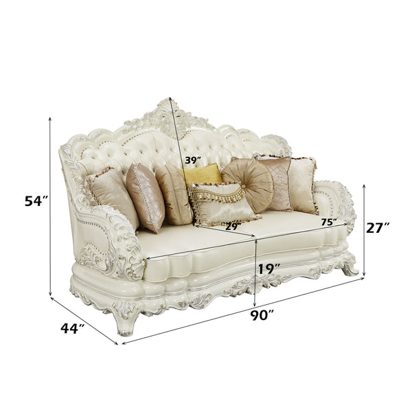 ACME Adara Pearl White Synthetic Leather & Antique White Sofa with 7 Pillows Model LV01224