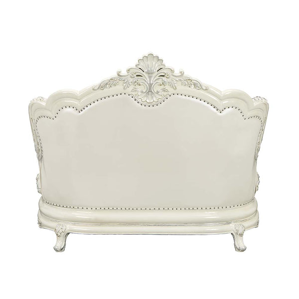 ACME Adara Pearl White Synthetic Leather & Antique White Loveseat with 5 Pillows Model LV01225