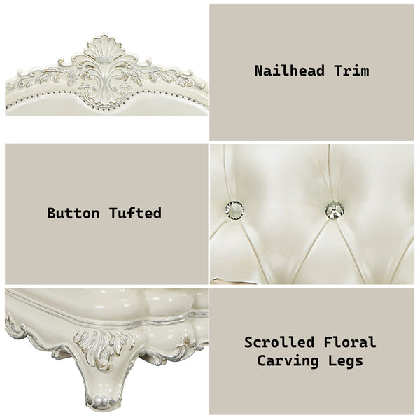 ACME Adara Pearl White Synthetic Leather & Antique White Loveseat with 5 Pillows Model LV01225