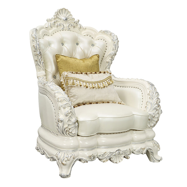 ACME Adara Pearl White Synthetic Leather & Antique White Chair with 2 Pillows Model LV01226