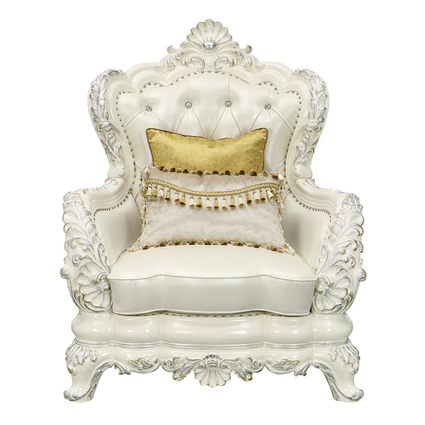 ACME Adara Pearl White Synthetic Leather & Antique White Chair with 2 Pillows Model LV01226