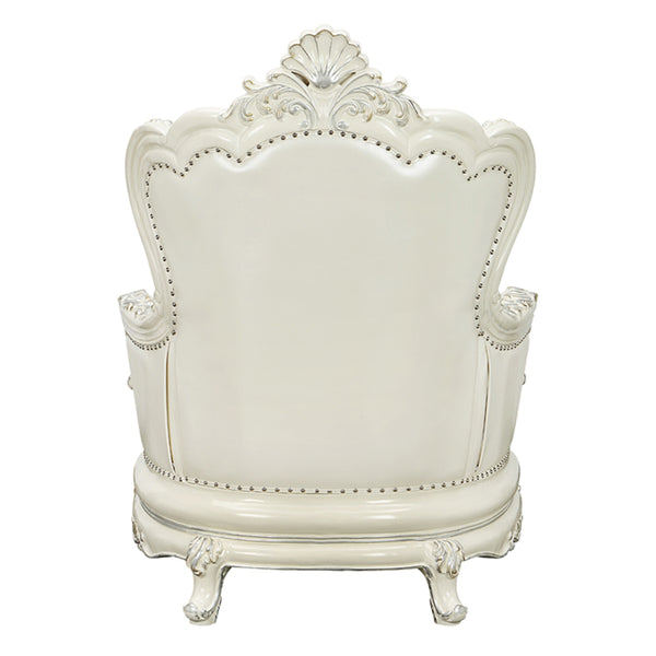 ACME Adara Pearl White Synthetic Leather & Antique White Chair with 2 Pillows Model LV01226