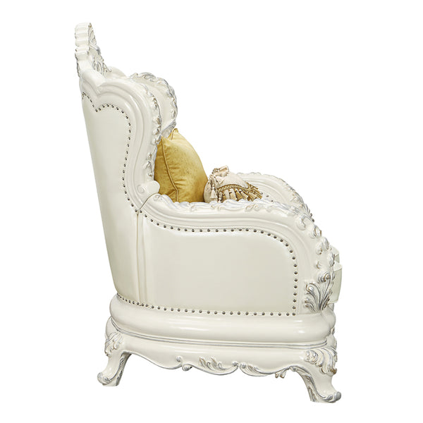 ACME Adara Pearl White Synthetic Leather & Antique White Chair with 2 Pillows Model LV01226