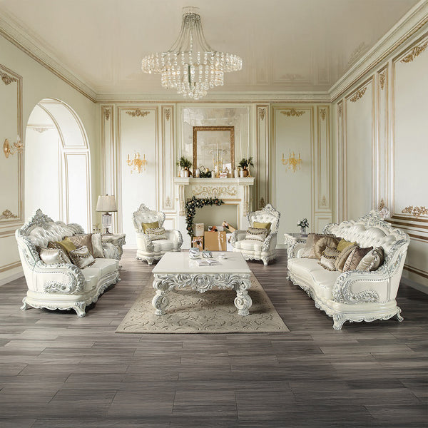 ACME Adara Pearl White Synthetic Leather & Antique White Chair with 2 Pillows Model LV01226