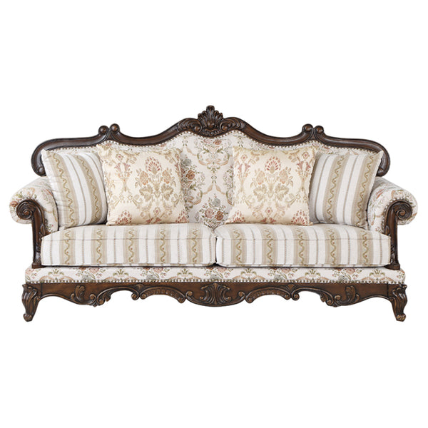 ACME Nayla Pattern Fabric & Walnut Sofa with 4 Pillows Model LV01273