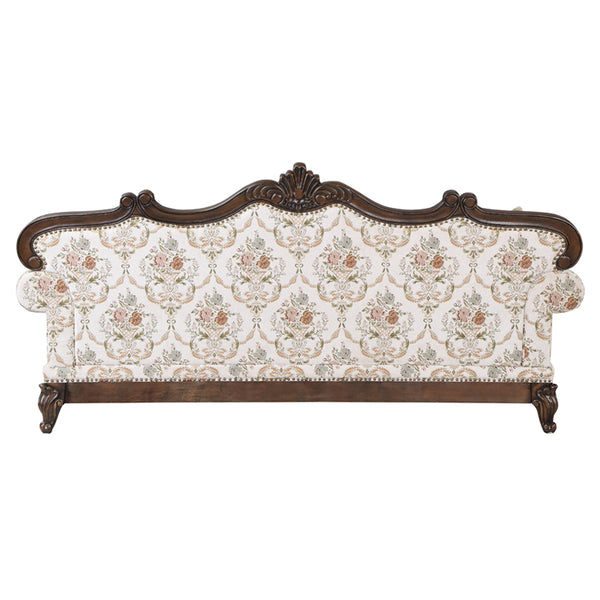 ACME Nayla Pattern Fabric & Walnut Sofa with 4 Pillows Model LV01273