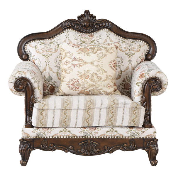 ACME Nayla Pattern Fabric & Walnut Chair with Pillow Model LV01275
