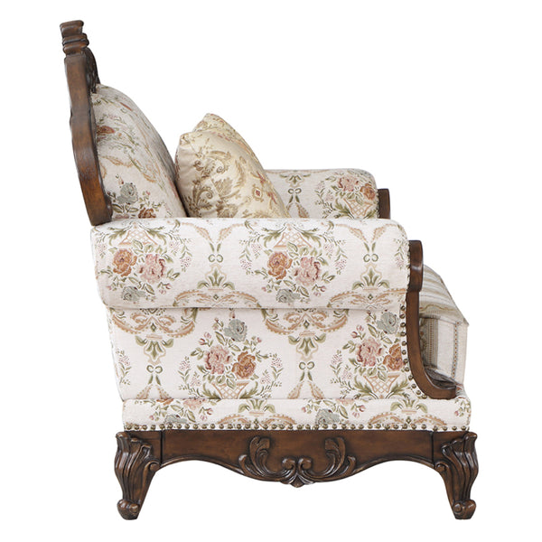 ACME Nayla Pattern Fabric & Walnut Chair with Pillow Model LV01275