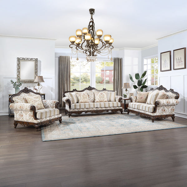 ACME Nayla Pattern Fabric & Walnut Chair with Pillow Model LV01275