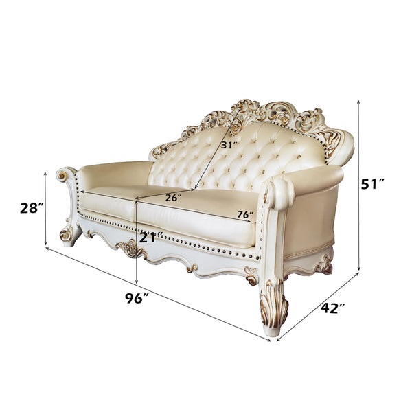 ACME Vendome Champagne Synthetic Leather & Antique Pearl Finsih Sofa with 5 Pillows Model LV01324