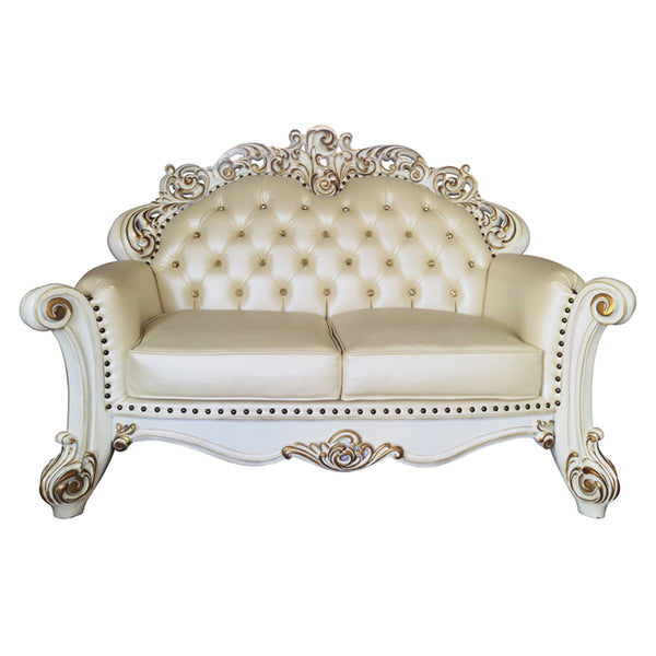 ACME Vendome Champagne Synthetic Leather & Antique Pearl Loveseat with 3 Pillows Model LV01325