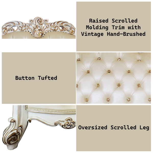 ACME Vendome Champagne Synthetic Leather & Antique Pearl Loveseat with 3 Pillows Model LV01325