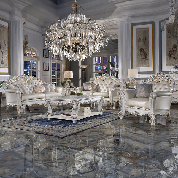 ACME Vendome Champagne Synthetic Leather & Antique Pearl Finsih Chair with Pillow Model LV01326